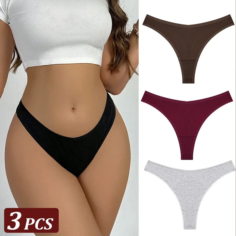 Pack 3 Tangas de Algodón – Tiro Bajo, Sin Costuras