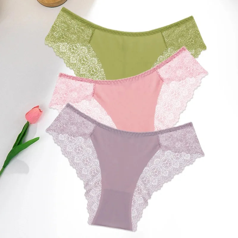 3 PCS | Bragas de encaje – Ice Silk, Talle Bajo y Súper Cómodas