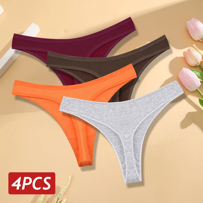 Pack 4 Tangas de Algodón para Mujer | Corte Bajo y Cintura en V