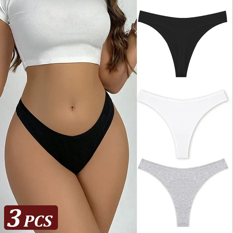 Pack 3 Tangas de Algodón – Tiro Bajo, Sin Costuras