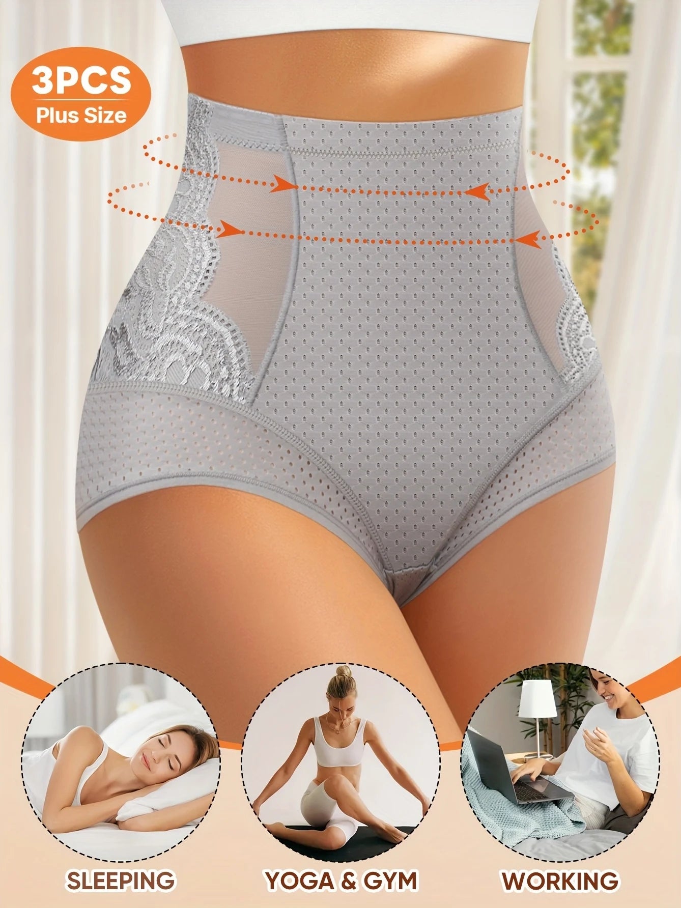 3pcs Braguita tipo boyshort para mujer – tallas grandes (1XL a 5XL)