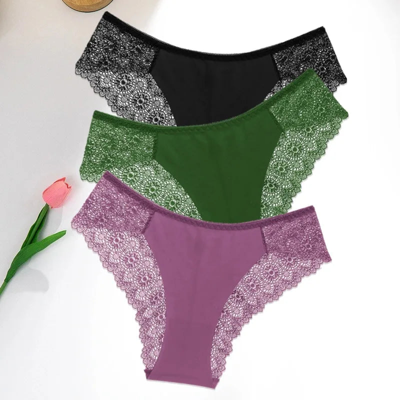 3 PCS | Bragas de encaje – Ice Silk, Talle Bajo y Súper Cómodas