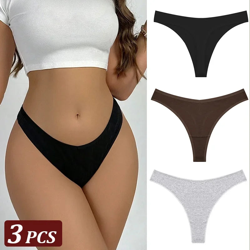 Pack 3 Tangas de Algodón – Tiro Bajo, Sin Costuras