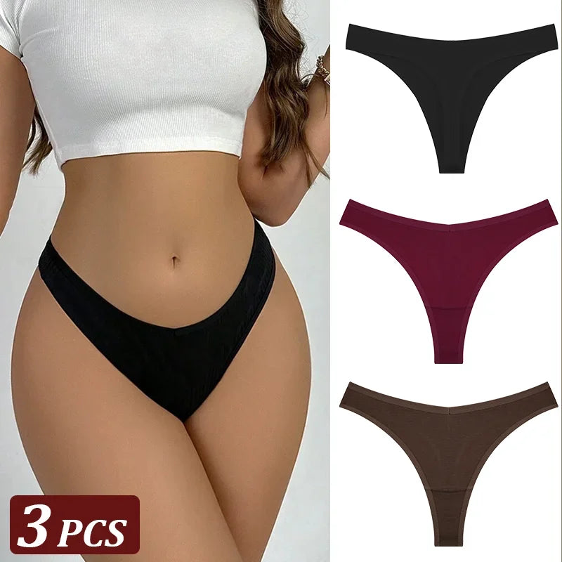 Pack 3 Tangas de Algodón – Tiro Bajo, Sin Costuras