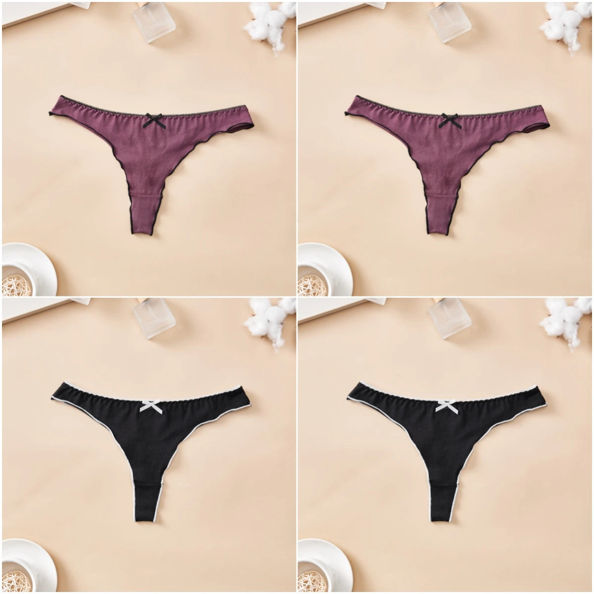 4 PCS | Tanga de algodón para mujer – Tiro bajo, diseño sexy y cómodo
