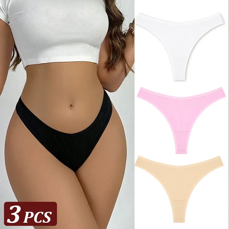 Pack 3 Tangas de Algodón – Tiro Bajo, Sin Costuras