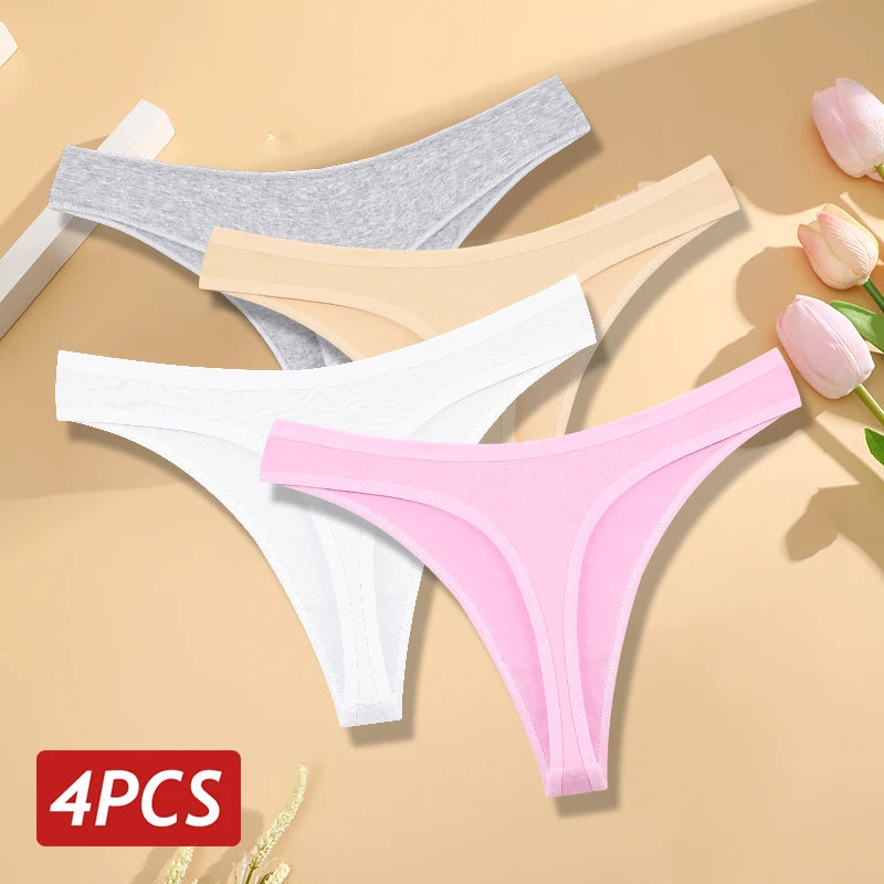 Pack 4 Tangas de Algodón para Mujer | Corte Bajo y Cintura en V