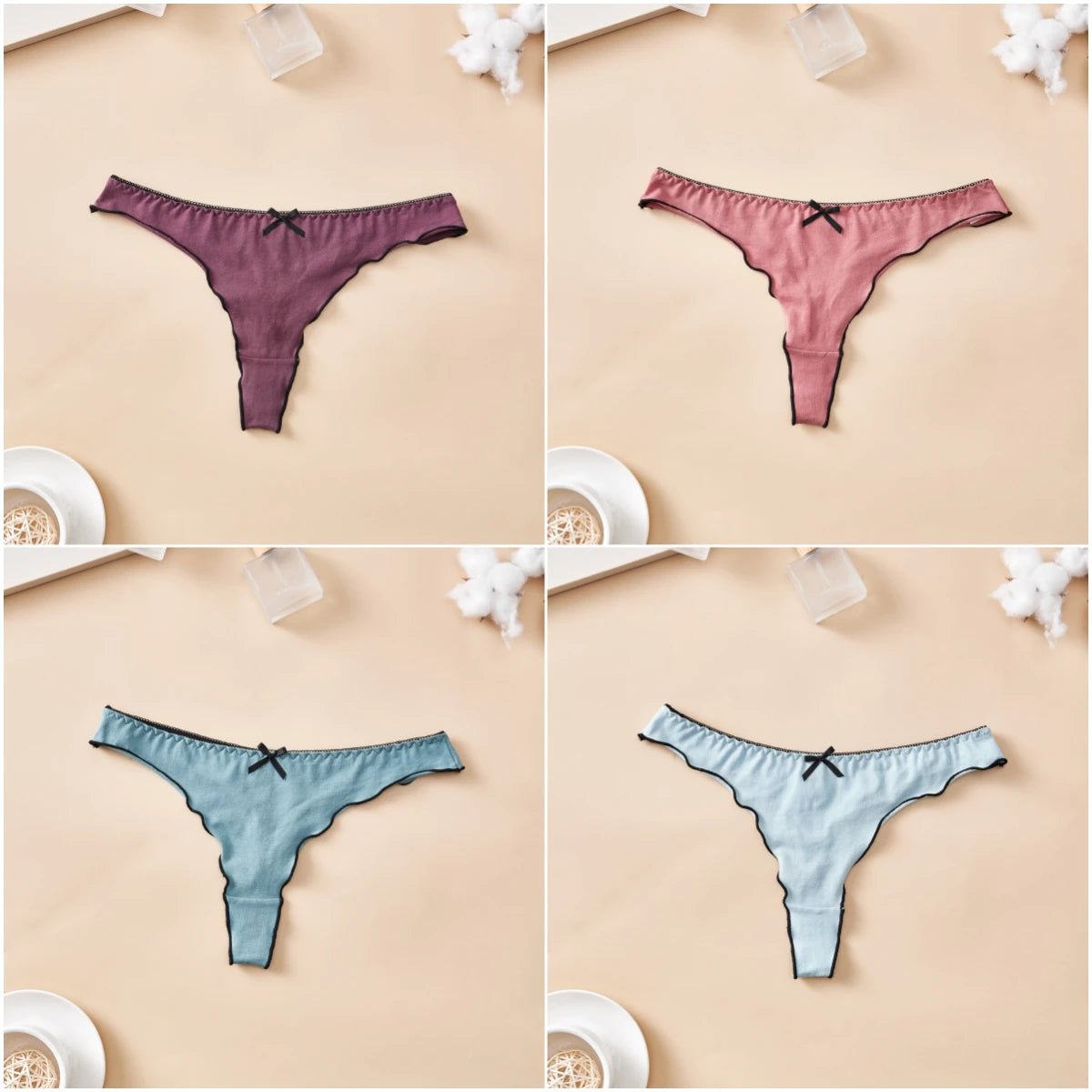 4 PCS | Tanga de algodón para mujer – Tiro bajo, diseño sexy y cómodo