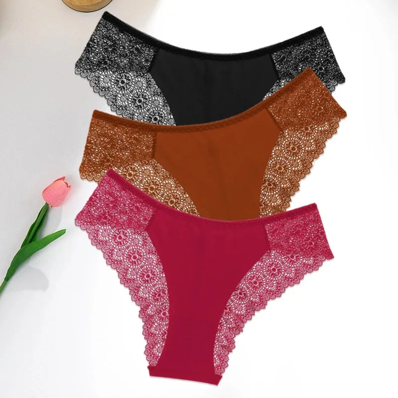 3 PCS | Bragas de encaje – Ice Silk, Talle Bajo y Súper Cómodas