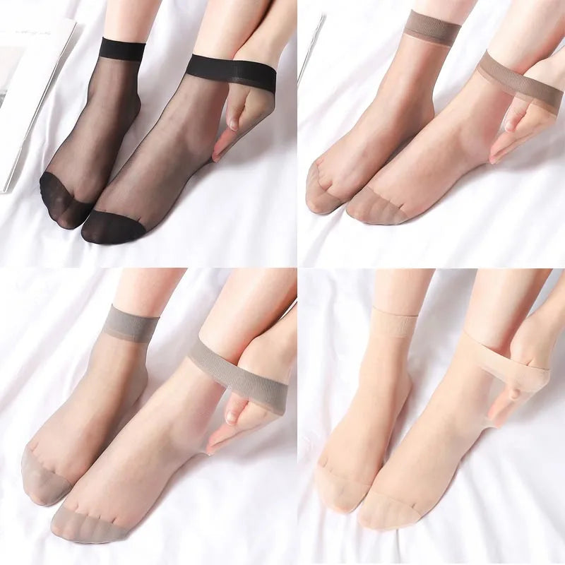 Pack de 10 pares de calcetines tipo seda para mujer – finos, frescos y elegantes