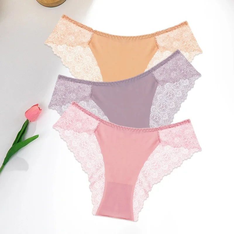 3 PCS | Bragas de encaje – Ice Silk, Talle Bajo y Súper Cómodas