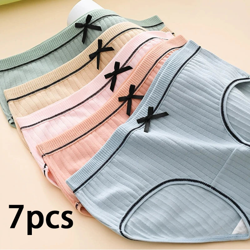 Pack de 7 Braguitas Mujer con Lazo – Talle Medio | Suaves, Transpirables y Cómodas
