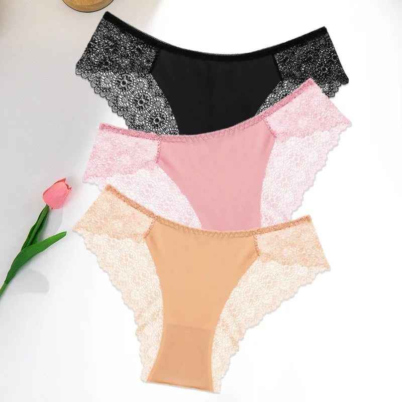 3 PCS | Bragas de encaje – Ice Silk, Talle Bajo y Súper Cómodas