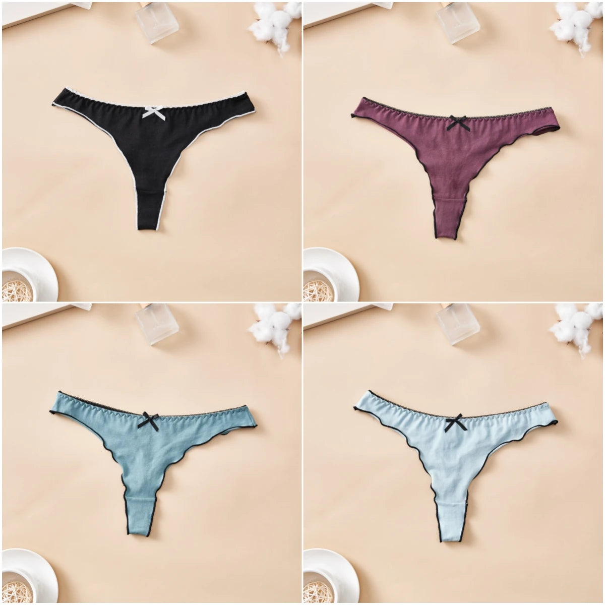 4 PCS | Tanga de algodón para mujer – Tiro bajo, diseño sexy y cómodo