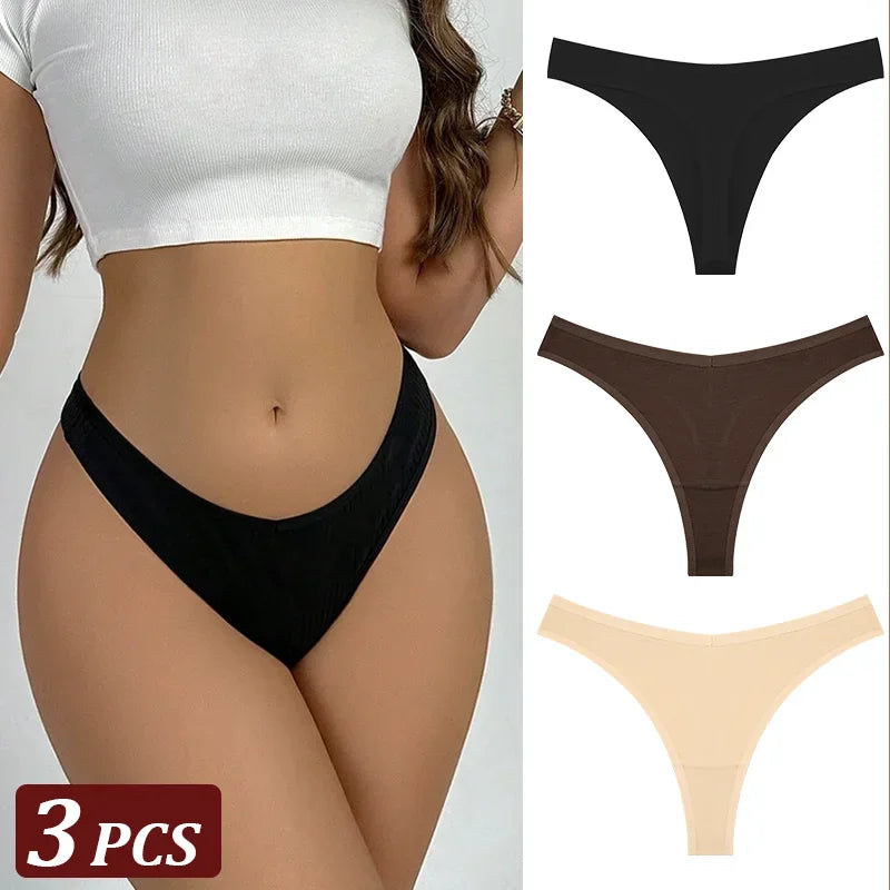 Pack 3 Tangas de Algodón – Tiro Bajo, Sin Costuras