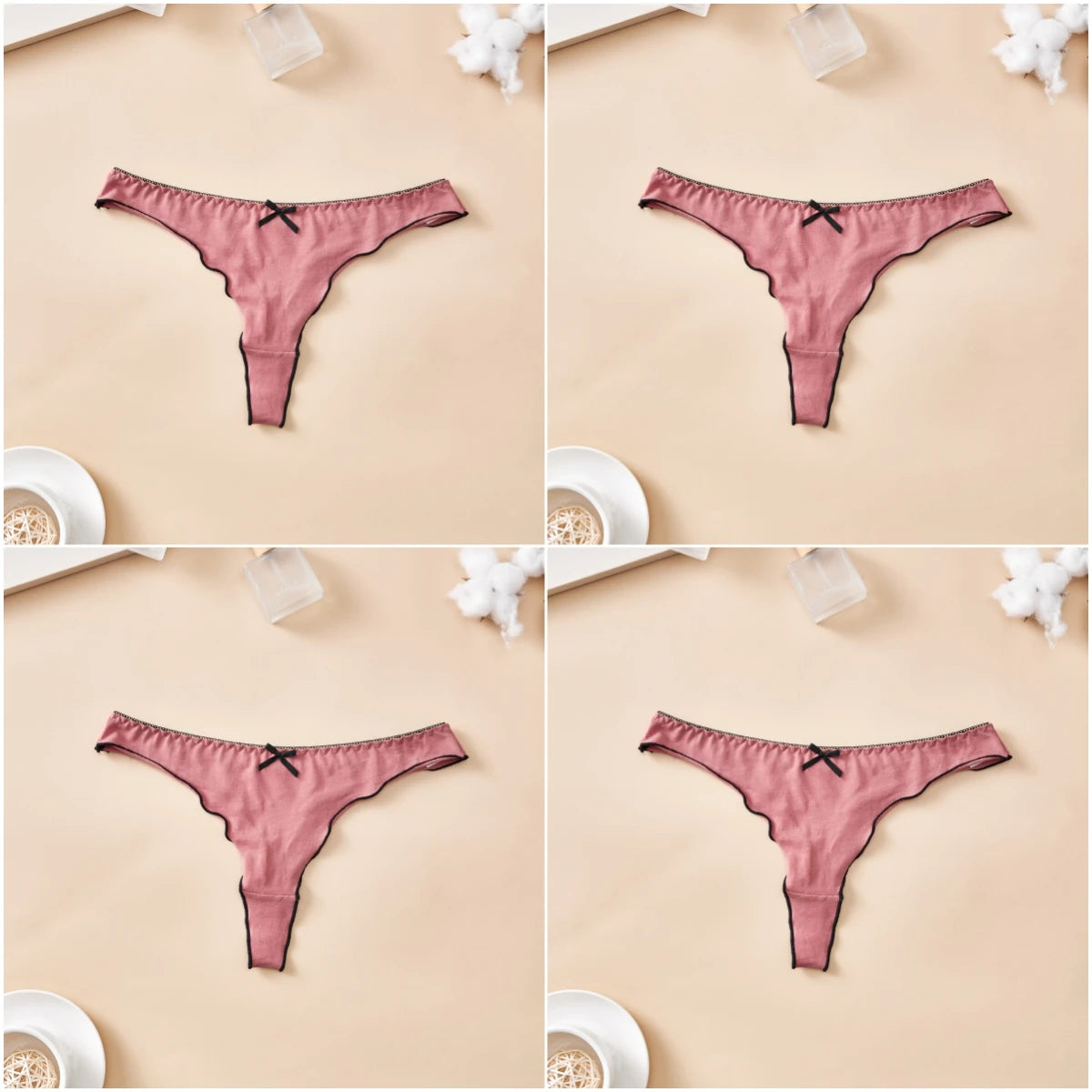 4 PCS | Tanga de algodón para mujer – Tiro bajo, diseño sexy y cómodo