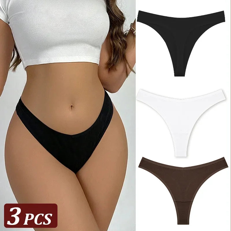 Pack 3 Tangas de Algodón – Tiro Bajo, Sin Costuras