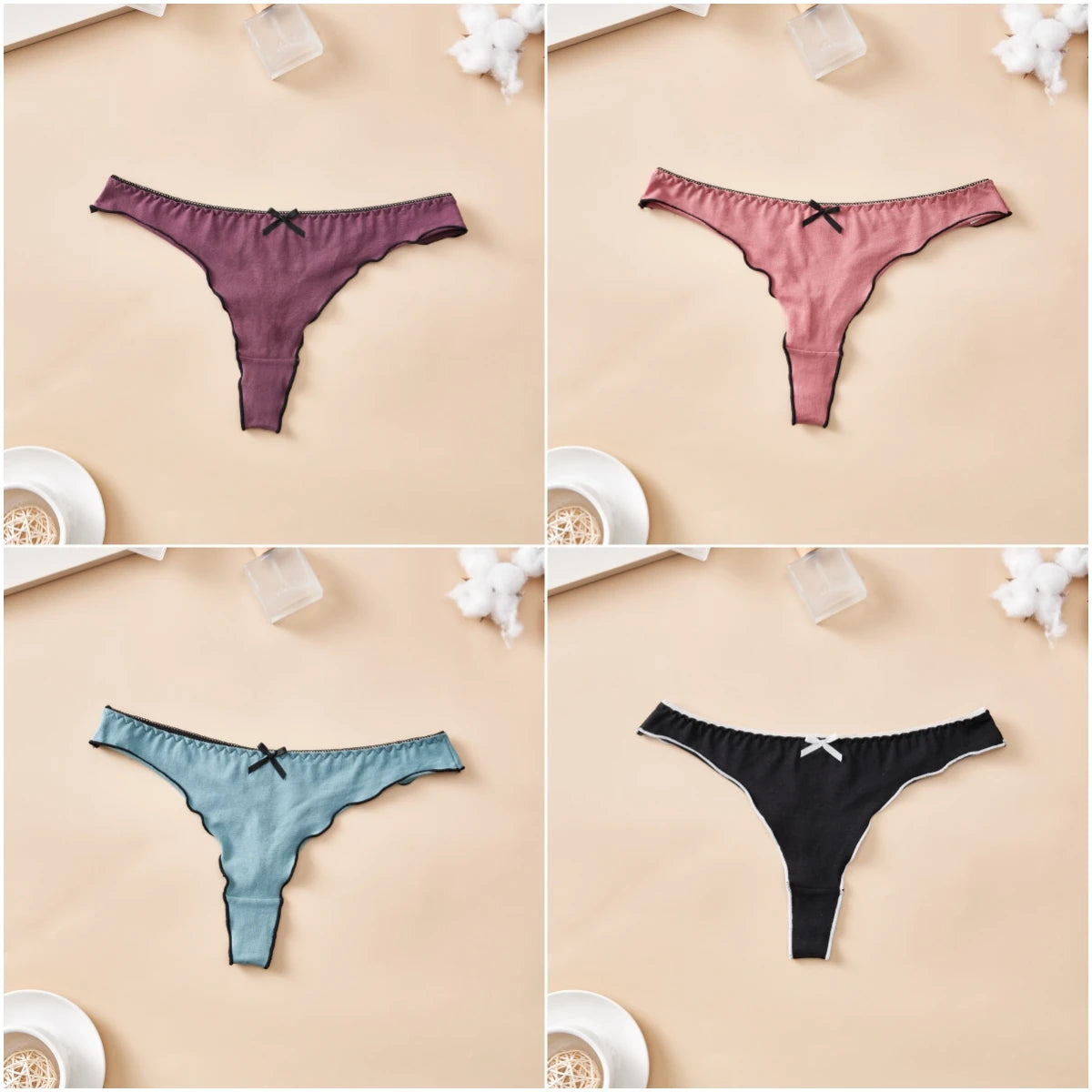4 PCS | Tanga de algodón para mujer – Tiro bajo, diseño sexy y cómodo