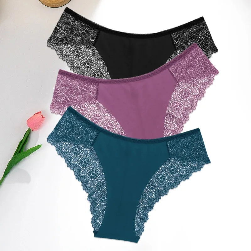 3 PCS | Bragas de encaje – Ice Silk, Talle Bajo y Súper Cómodas