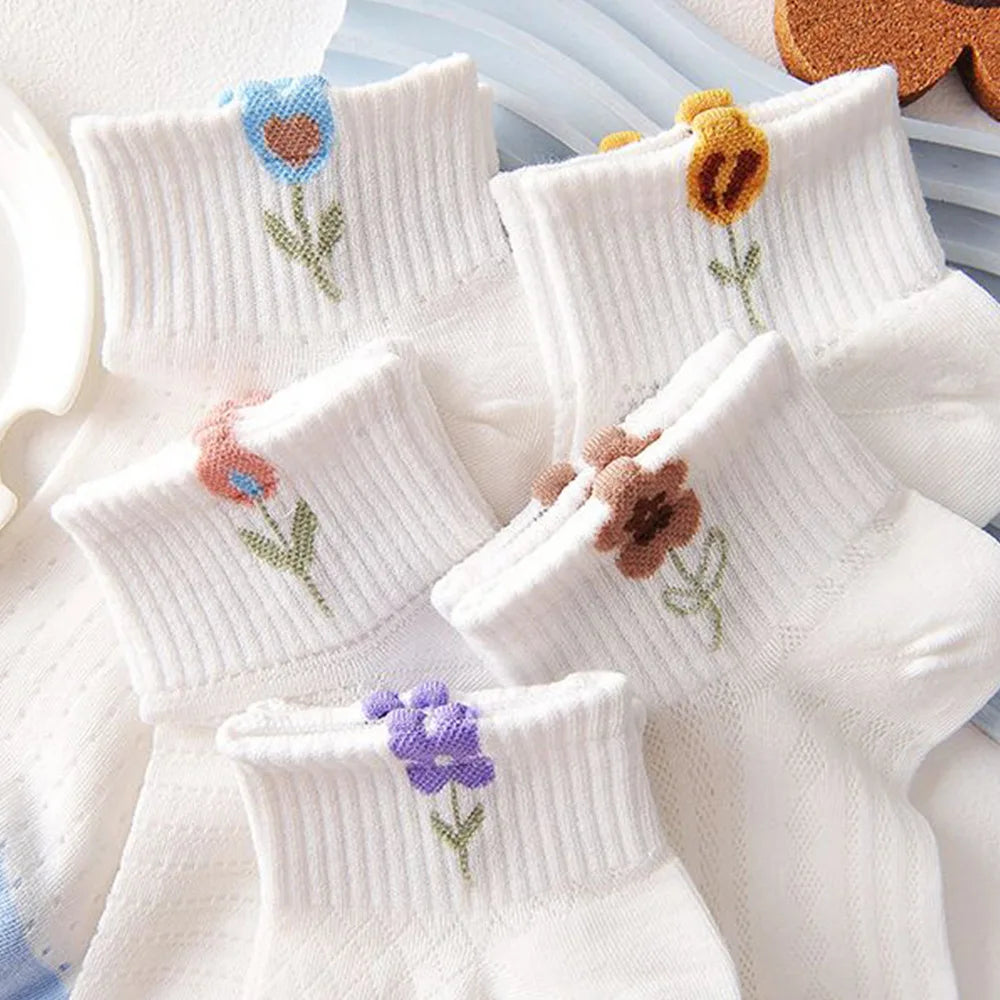 Pack de 5/10 pares de calcetines florales para mujer – transpirables y ligeros