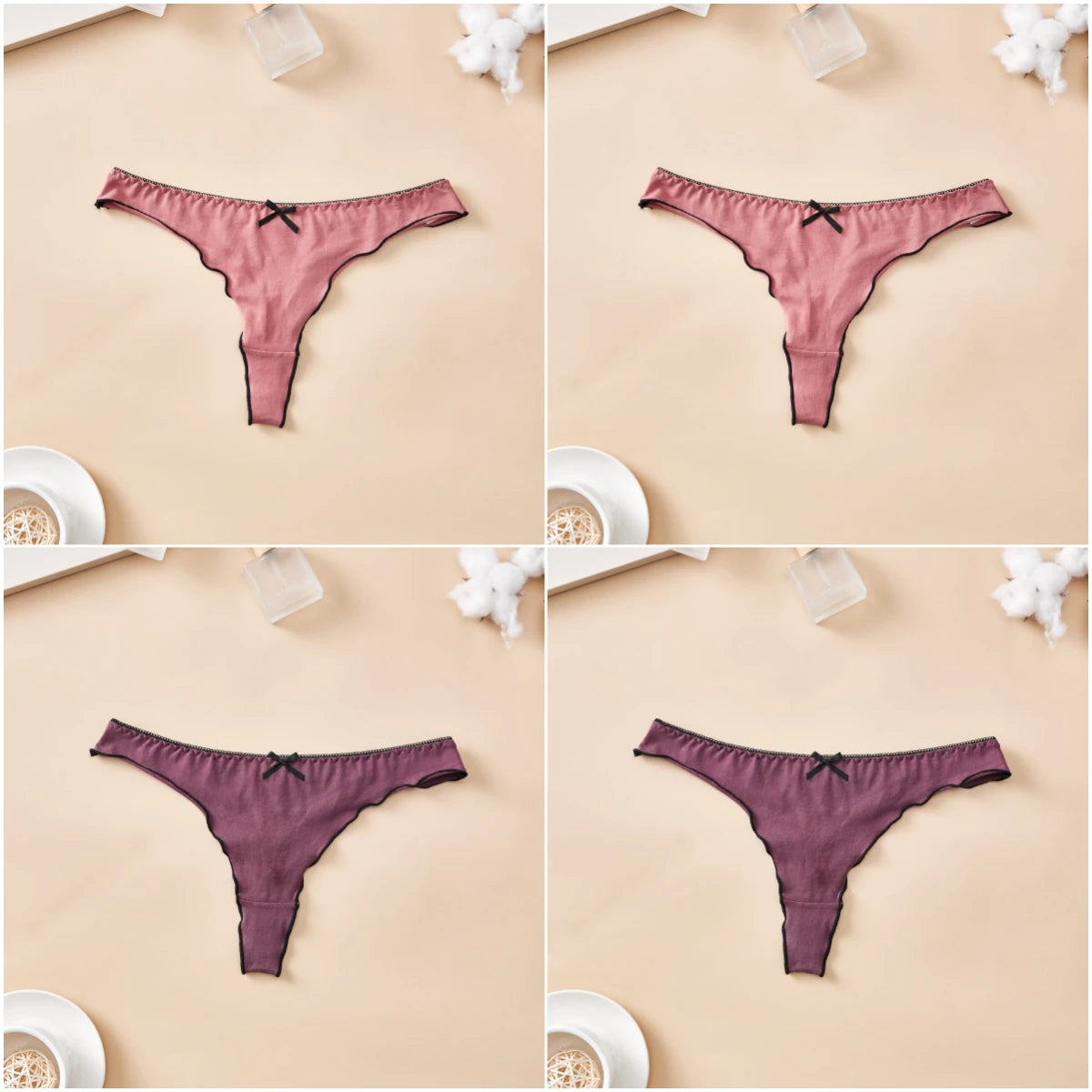 4 PCS | Tanga de algodón para mujer – Tiro bajo, diseño sexy y cómodo