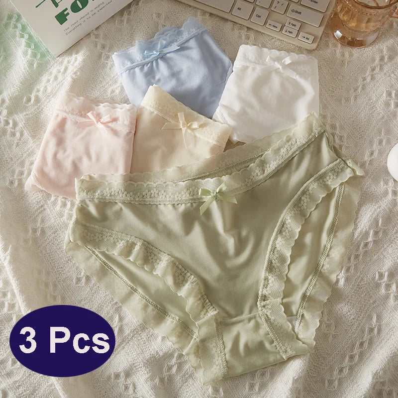 Pack 3 Braguitas Mujer con Encaje – Secado Rápido | Talle Bajo | Sin Costuras