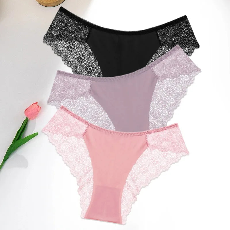 3 PCS | Bragas de encaje – Ice Silk, Talle Bajo y Súper Cómodas
