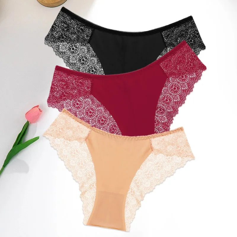 3 PCS | Bragas de encaje – Ice Silk, Talle Bajo y Súper Cómodas