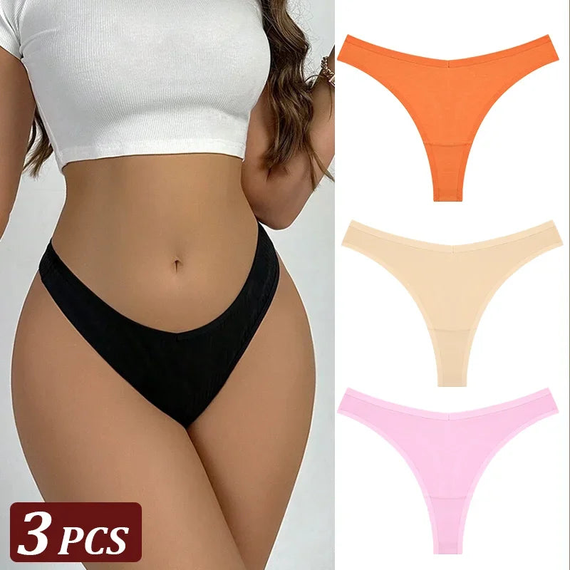 Pack 3 Tangas de Algodón – Tiro Bajo, Sin Costuras