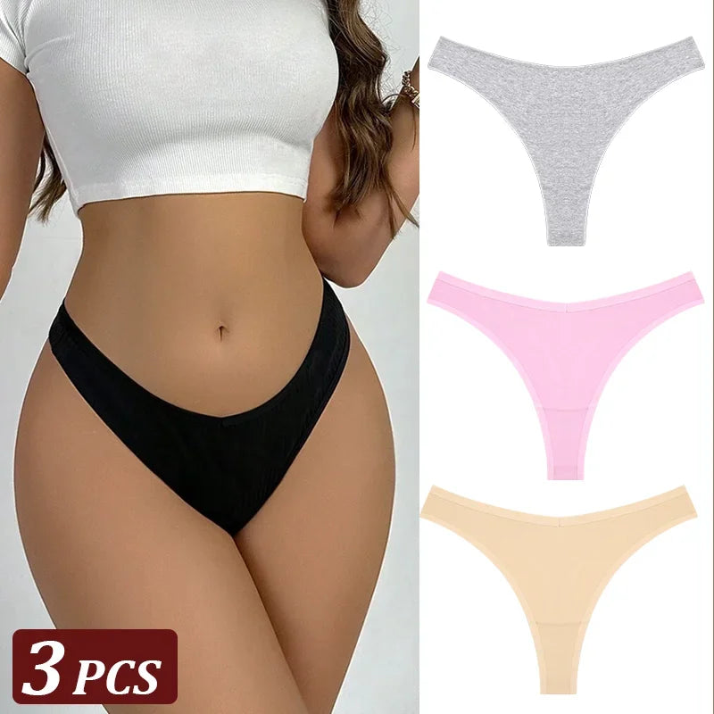 Pack 3 Tangas de Algodón – Tiro Bajo, Sin Costuras