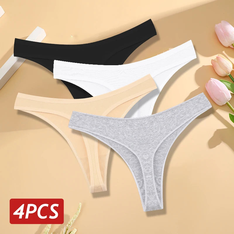 Pack 4 Tangas de Algodón para Mujer | Corte Bajo y Cintura en V