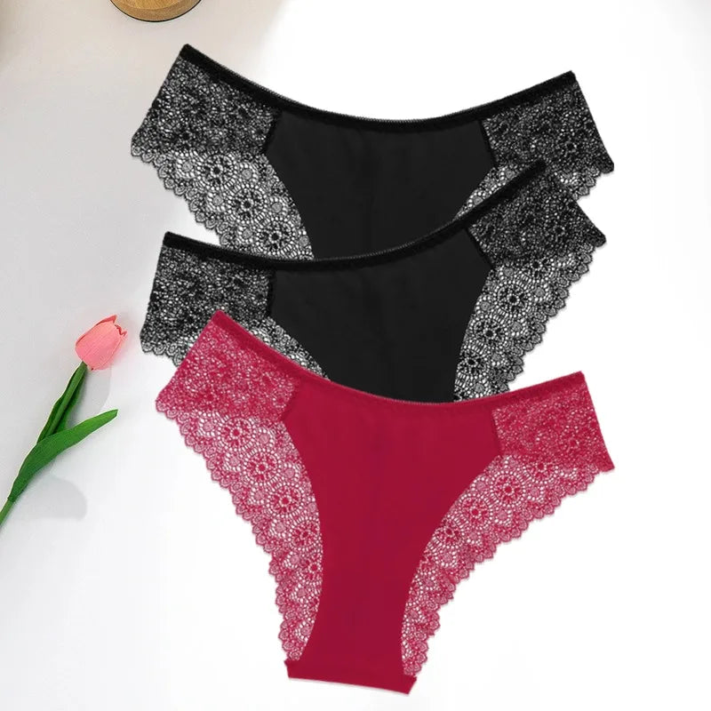 3 PCS | Bragas de encaje – Ice Silk, Talle Bajo y Súper Cómodas