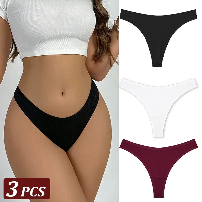 Pack 3 Tangas de Algodón – Tiro Bajo, Sin Costuras
