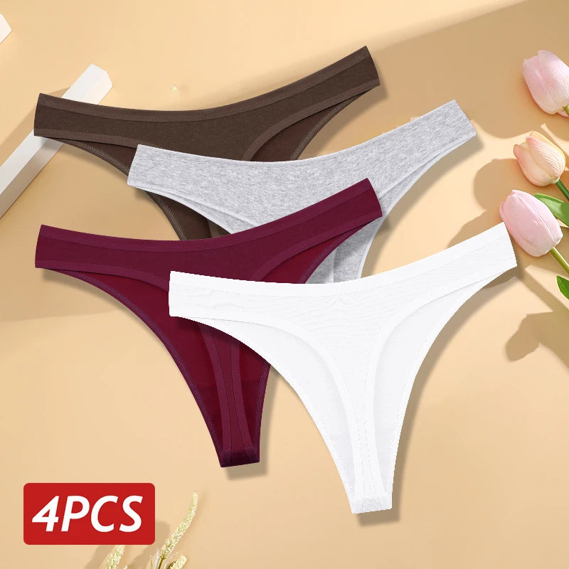 Pack 4 Tangas de Algodón para Mujer | Corte Bajo y Cintura en V