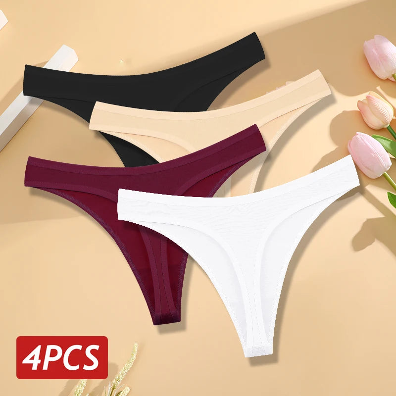 Pack 4 Tangas de Algodón para Mujer | Corte Bajo y Cintura en V