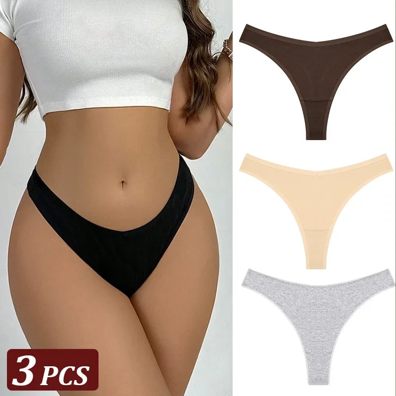 Pack 3 Tangas de Algodón – Tiro Bajo, Sin Costuras