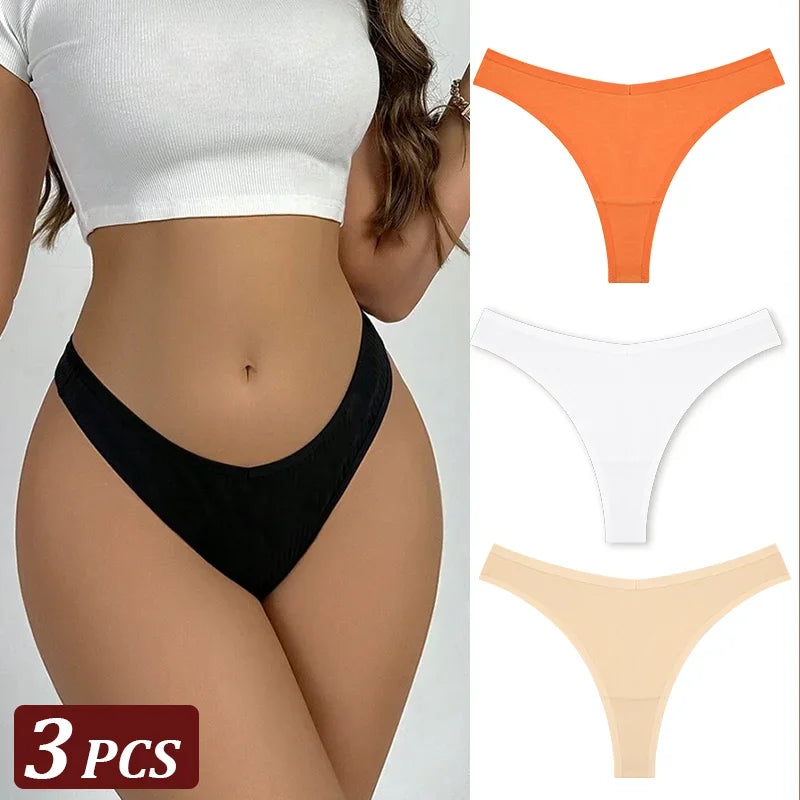 Pack 3 Tangas de Algodón – Tiro Bajo, Sin Costuras