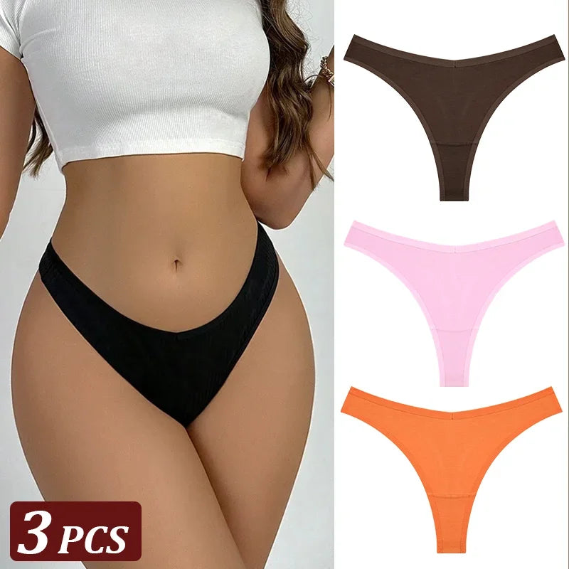 Pack 3 Tangas de Algodón – Tiro Bajo, Sin Costuras