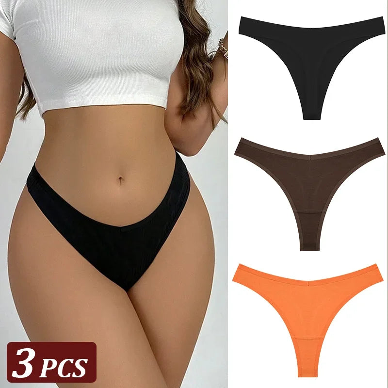 Pack 3 Tangas de Algodón – Tiro Bajo, Sin Costuras