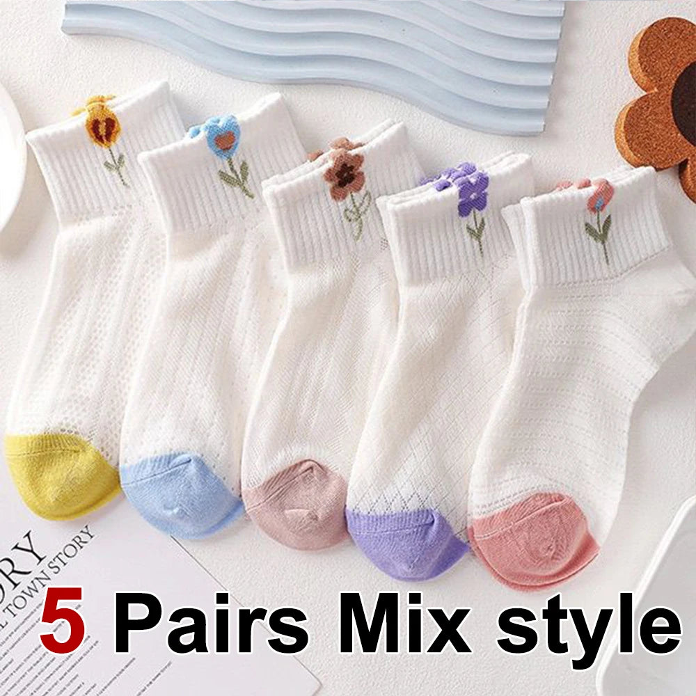 Pack de 5/10 pares de calcetines florales para mujer – transpirables y ligeros