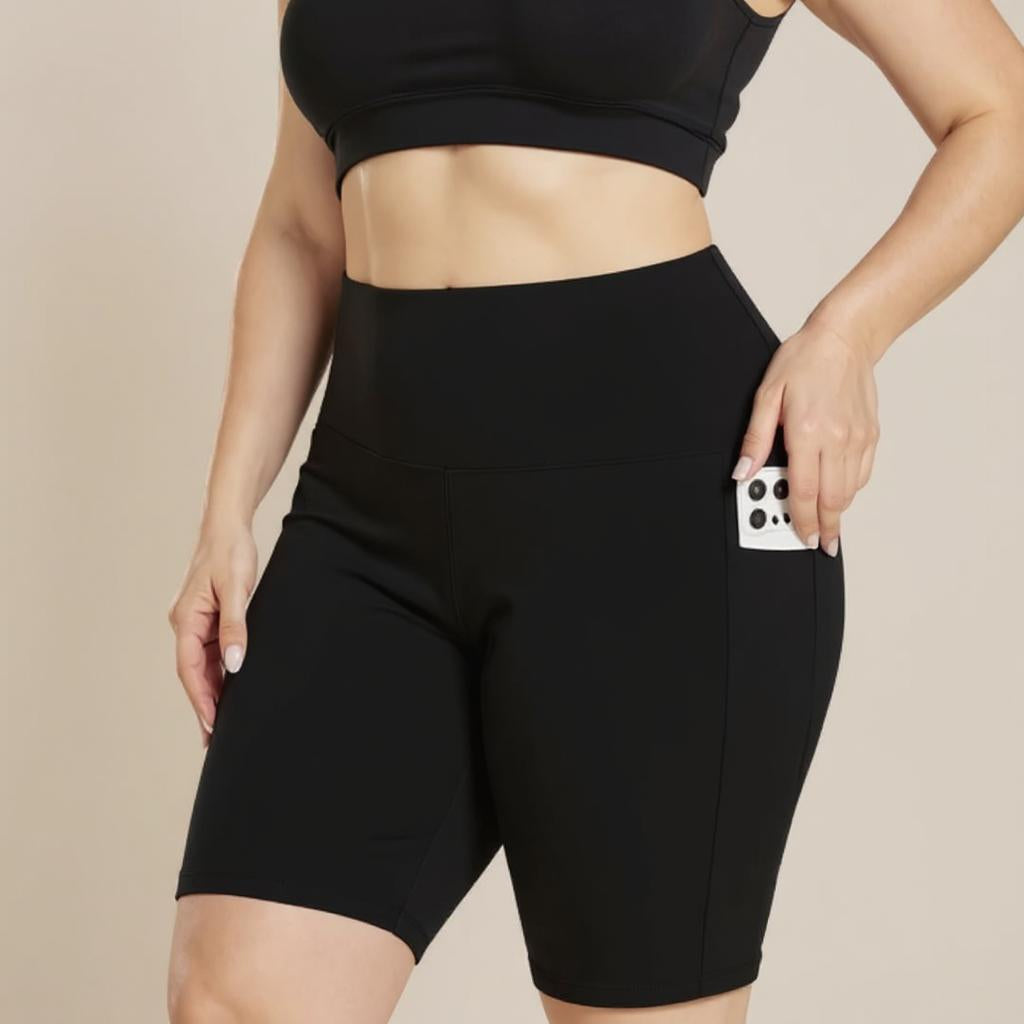 2 piezas | Leggins Cortos Talla Grande | Cintura Alta con Bolsillos