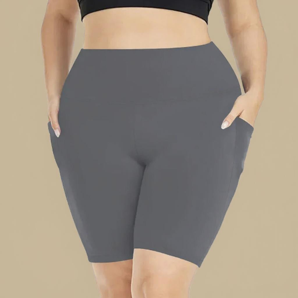 2 piezas | Leggins Cortos Talla Grande | Cintura Alta con Bolsillos