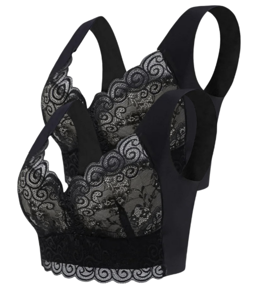 2PCS Sujetador tipo Top de Encaje | Sin Aros, Cómodo y de Gran Soporte