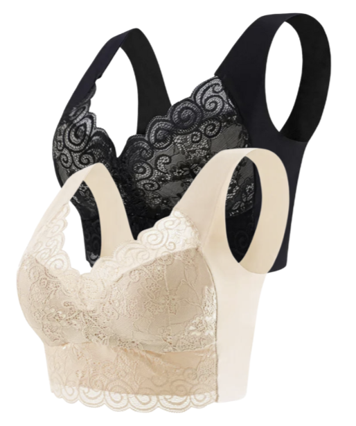 2PCS Sujetador tipo Top de Encaje | Sin Aros, Cómodo y de Gran Soporte