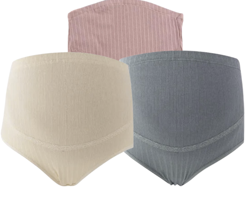 3 PCS | Braguitas Premamá de Algodón – Talle Alto con Soporte Ajustable para el Vientre