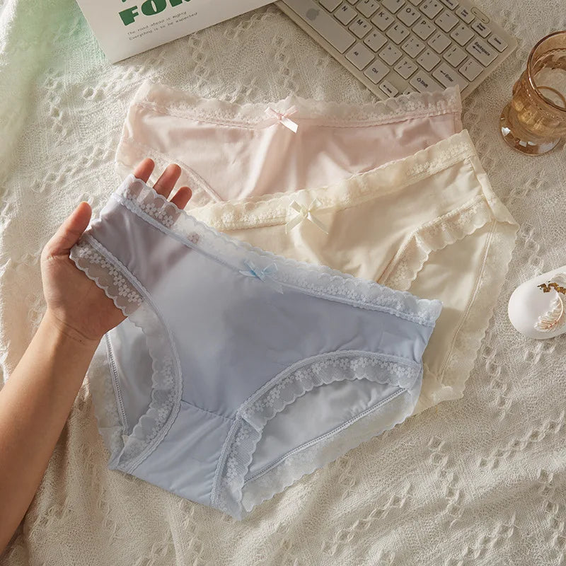 Pack 3 Braguitas Mujer con Encaje – Secado Rápido | Talle Bajo | Sin Costuras