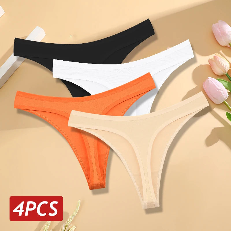 Pack 4 Tangas de Algodón para Mujer | Corte Bajo y Cintura en V