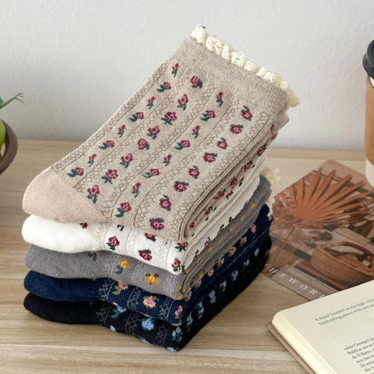 Pack 5 Calcetines Largos de Encaje Floral