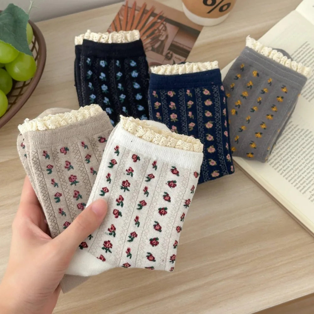 Pack 5 Calcetines Largos de Encaje Floral