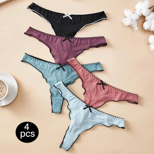 4 PCS | Tanga de algodón para mujer – Tiro bajo, diseño sexy y cómodo